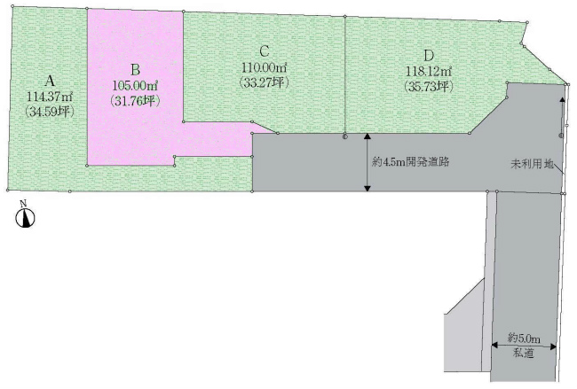 分倍河原の土地。府中市美好町3丁目g-22925の地形図です。