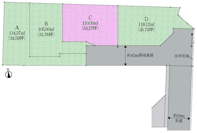 分倍河原の土地。府中市美好町3丁目g-22926の地形図です。