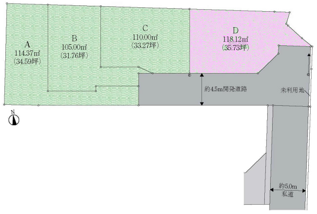 分倍河原の土地。府中市美好町3丁目g-22927の地形図です。