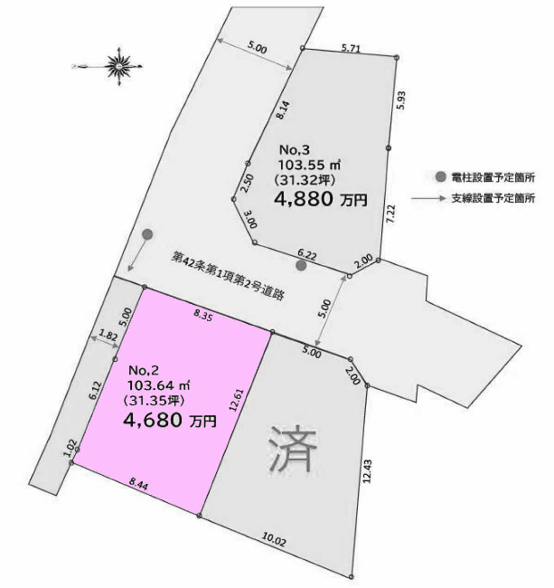 武蔵野台の土地。府中市白糸台4丁目g-23008の地形図です。
