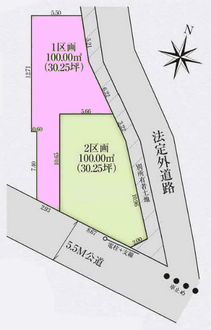 多磨霊園の土地。府中市小柳町2丁目g-23012の地形図です。