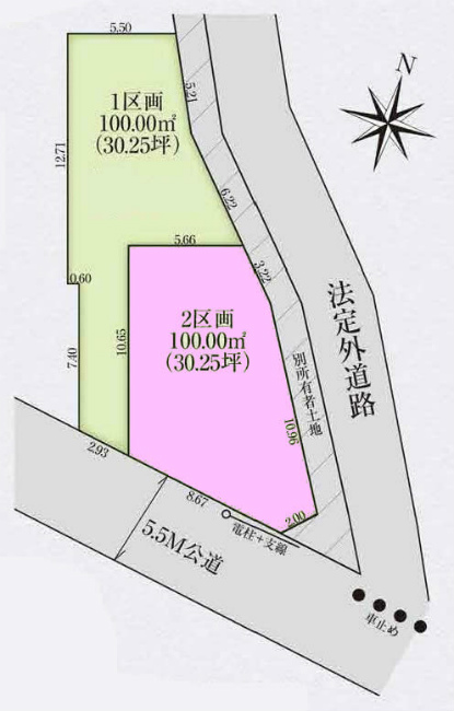 多磨霊園の土地。府中市小柳町2丁目g-23013の地形図です。