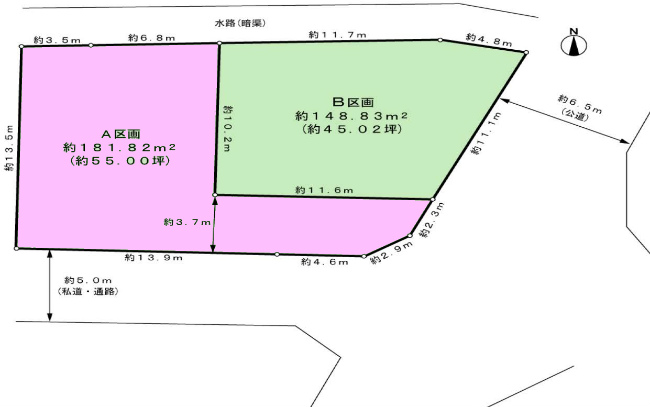 中河原の土地。府中市住吉町4丁目g-23014の地形図です。
