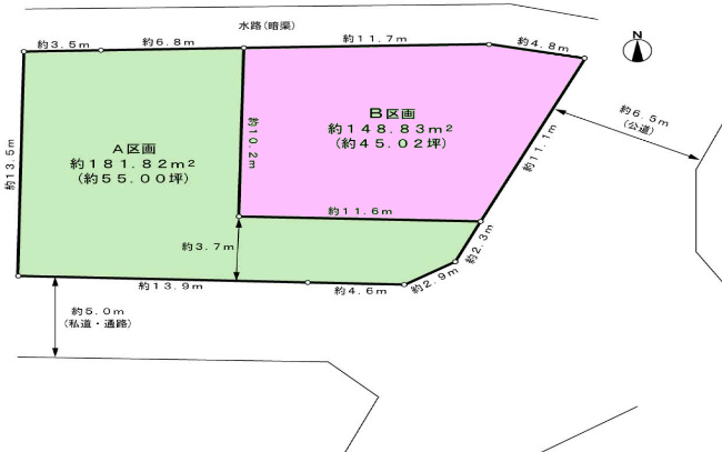 中河原の土地。府中市住吉町4丁目g-23015の地形図です。