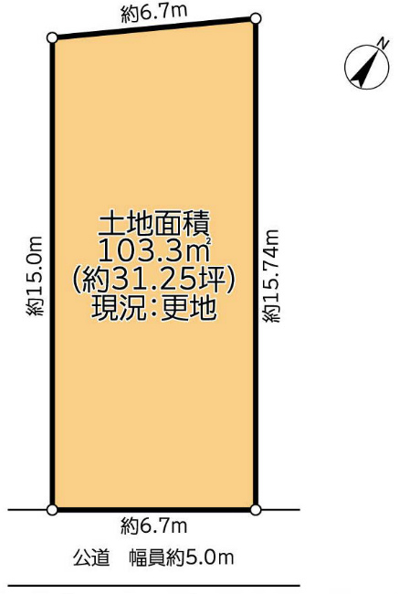 武蔵野台の土地。府中市白糸台6丁目g-23049の地形図です。