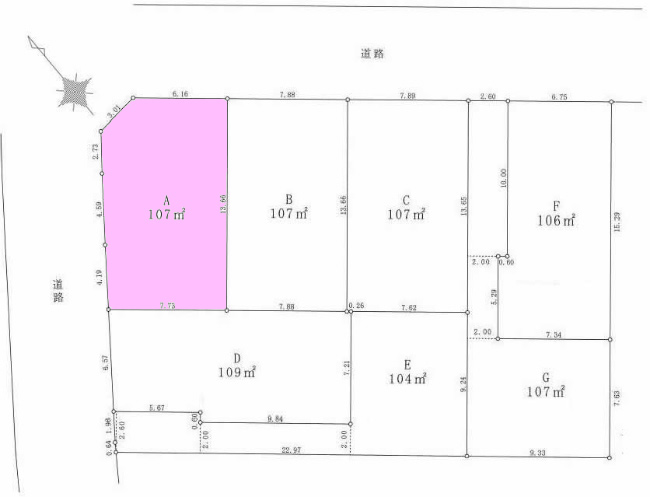中河原の土地。府中市住吉町3丁目g-23154の地形図です。