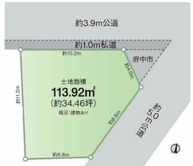 西府の土地。府中市日新町4丁目g-23181の地形図です。