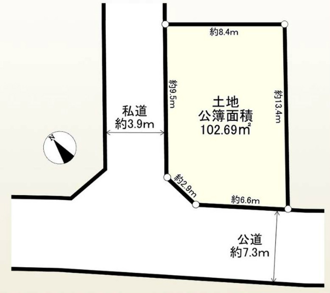 中河原の土地。府中市四谷3丁目g-23238の地形図です。