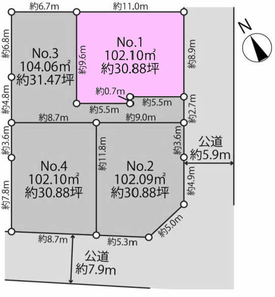 府中市四谷3丁目の土地。g-23386の地形図です。