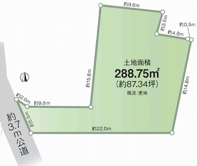 府中市白糸台1丁目の土地。g-23407の地形図です。