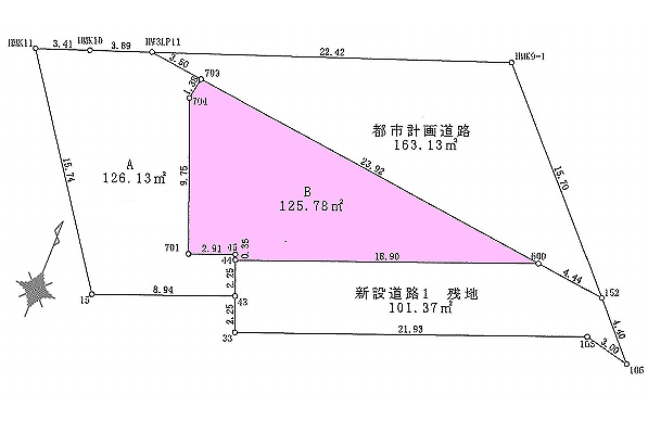 府中市南町6丁目の土地。g-23423の地形図です。
