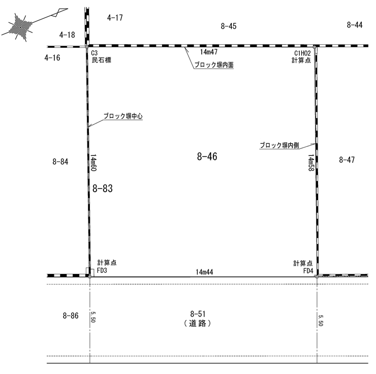 府中市小柳町5丁目の土地。g-23482の地形図です。