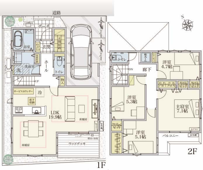 府中市矢崎町4丁目の新築一戸建て（府中本町駅・H-48259）の間取り図