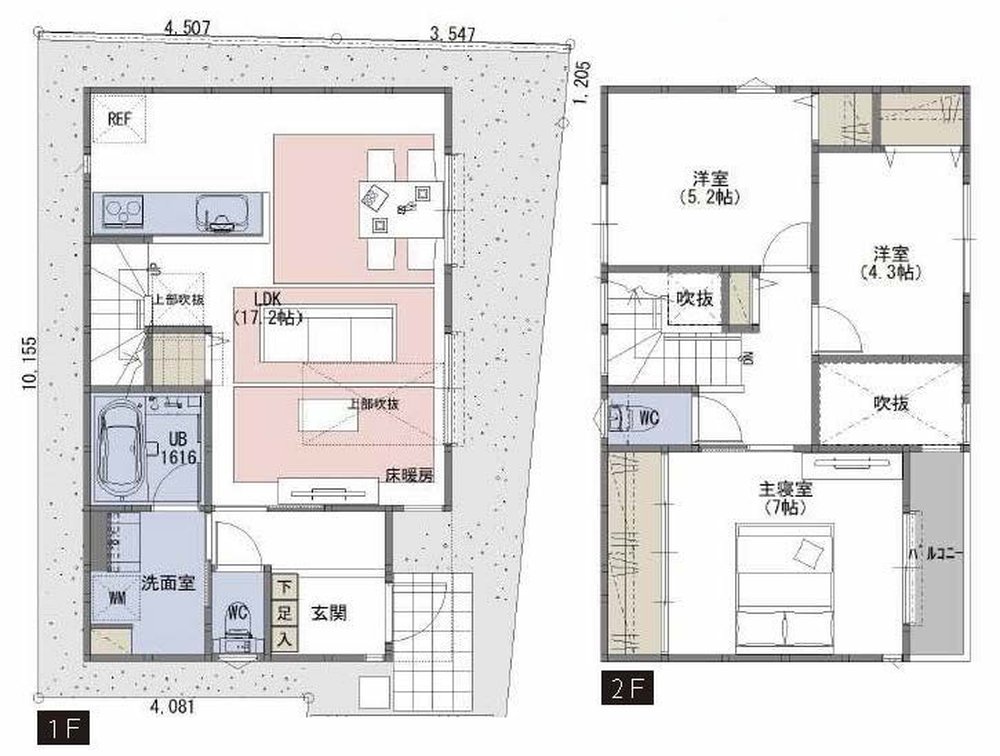 府中市四谷2丁目の新築一戸建て（中河原駅・H-48414）の間取り図