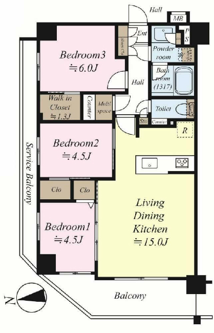 ベルジュール東府中カルム間取り
