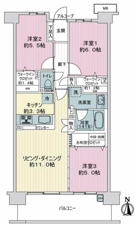 デュオヒルズ府中多摩川（中河原駅・M-50110）の間取り図