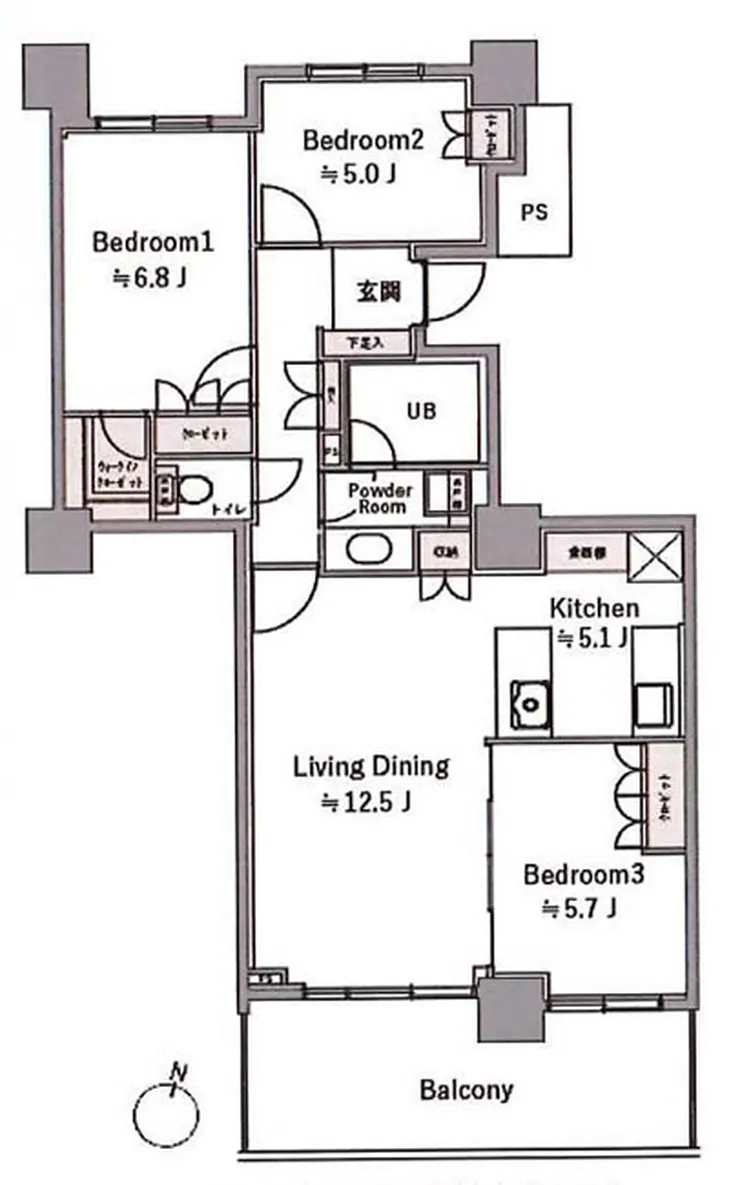 ライオンズステージ府中シティタワー（T3-1692）の間取り図