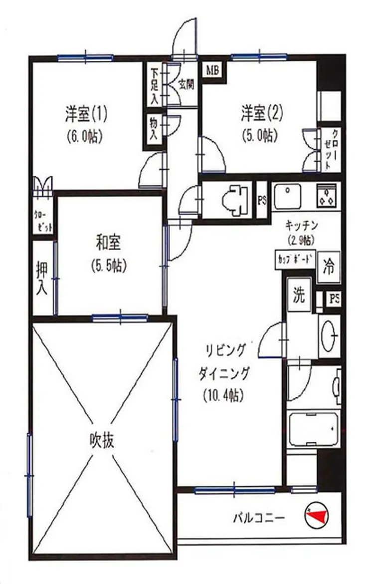 サンクレイドル府中ヴェルブランシェ（西府駅・T3-1938）の間取り図