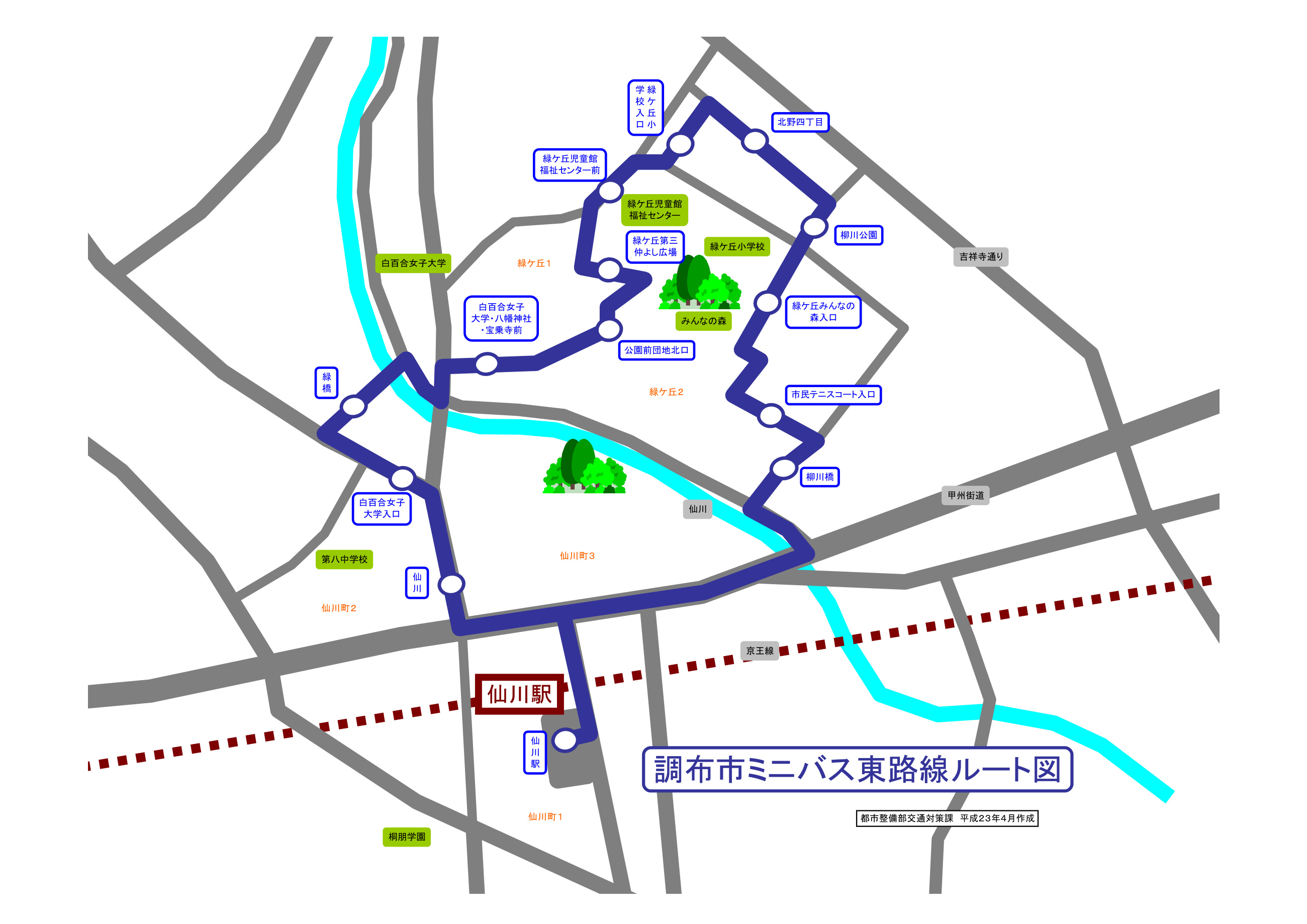 ミニバス東路線の路線図