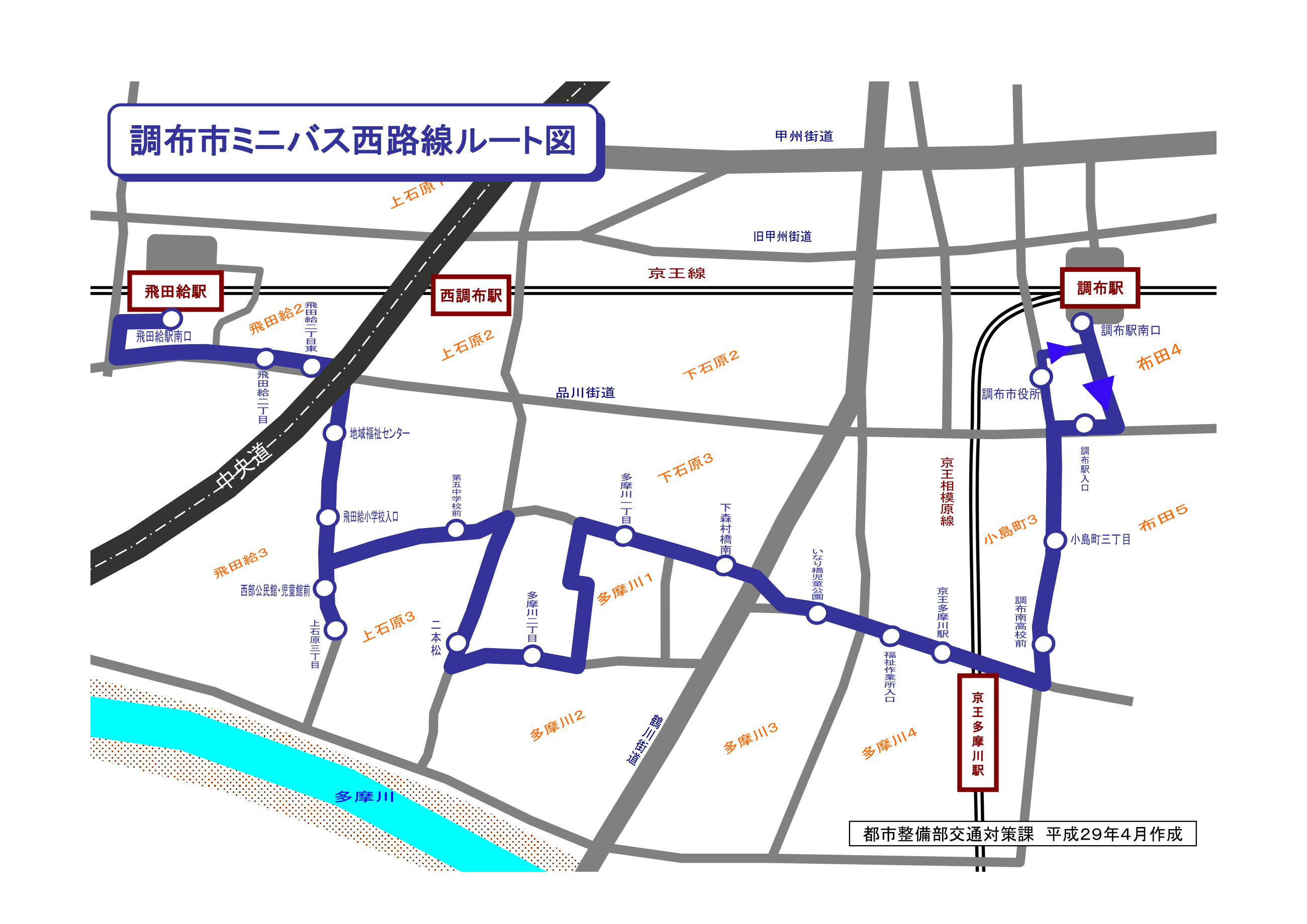 ミニバス西路線の路線図