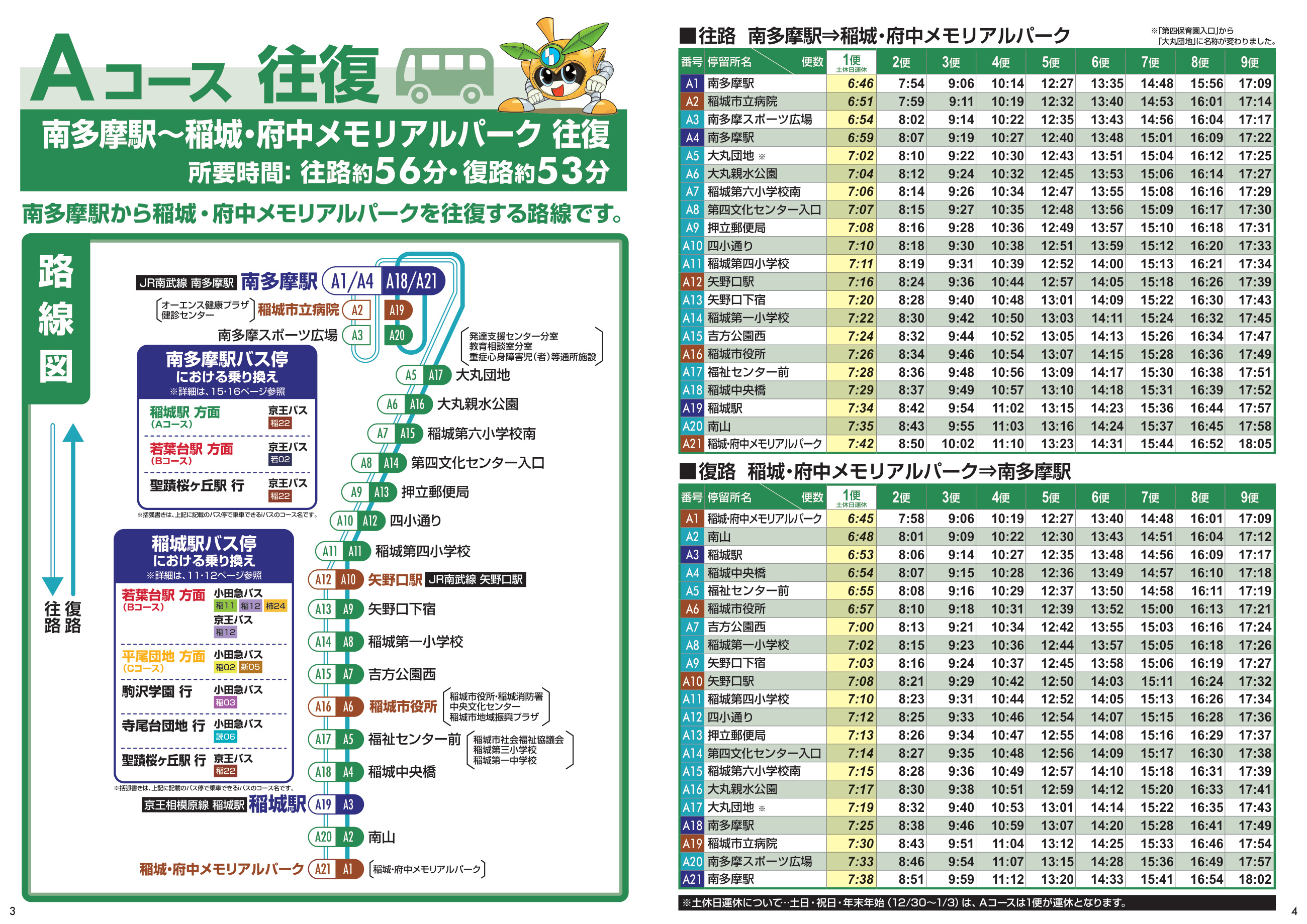 Aコースの路線図・時刻表(2026年4月1日から)