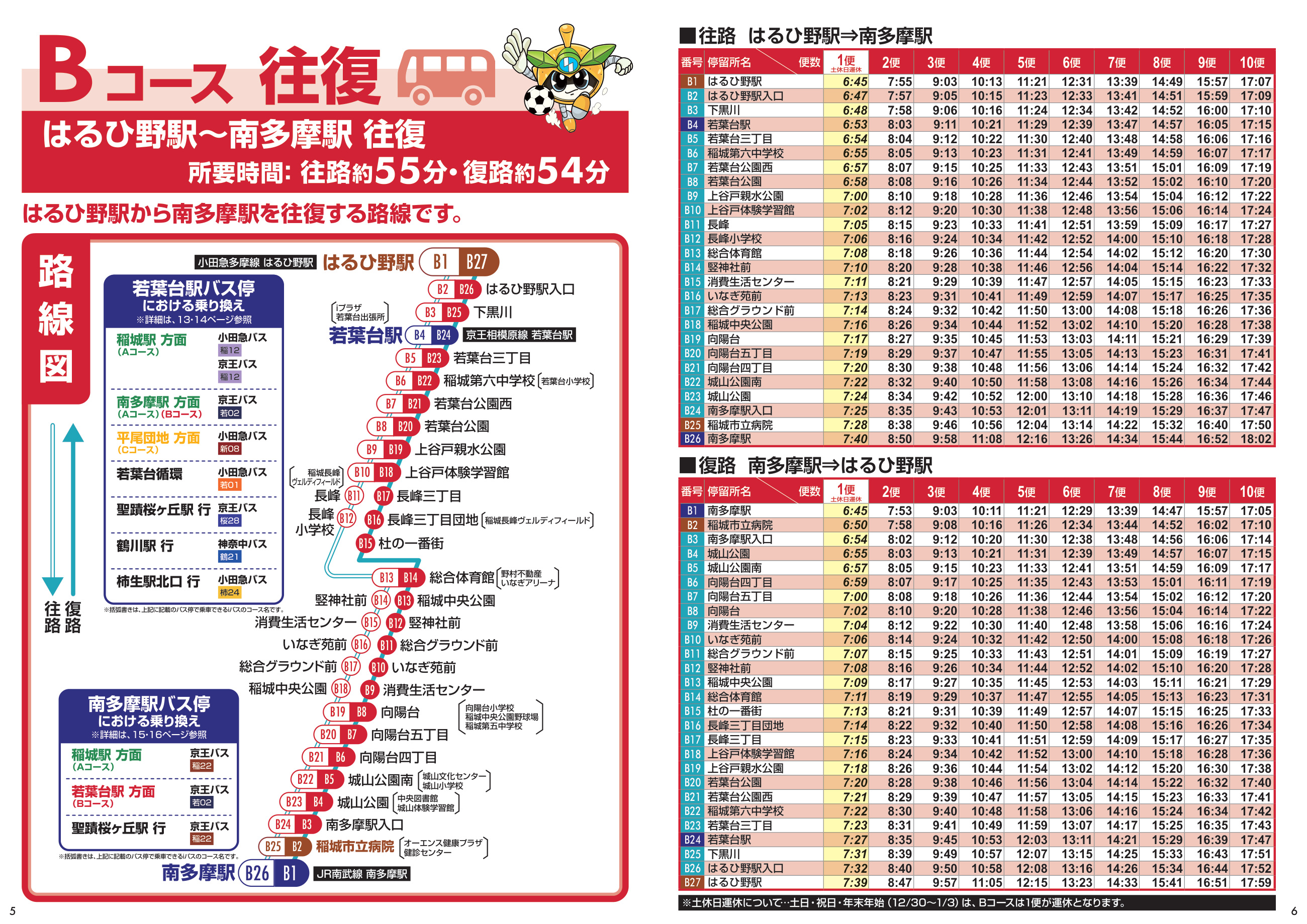 Bコースの路線図・時刻表(2026年4月1日から)