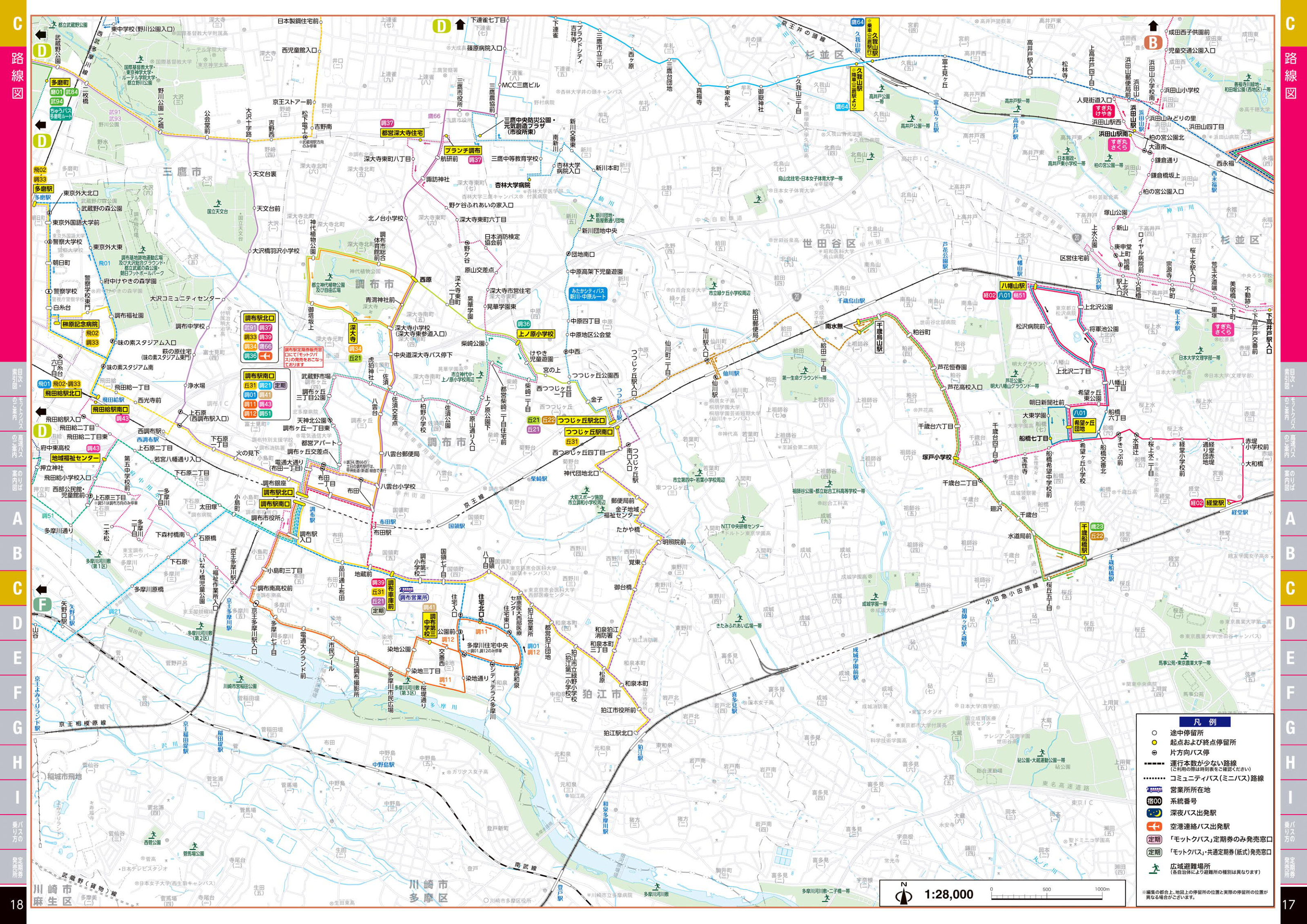 京王バス路線図・調布/つつじヶ丘方面