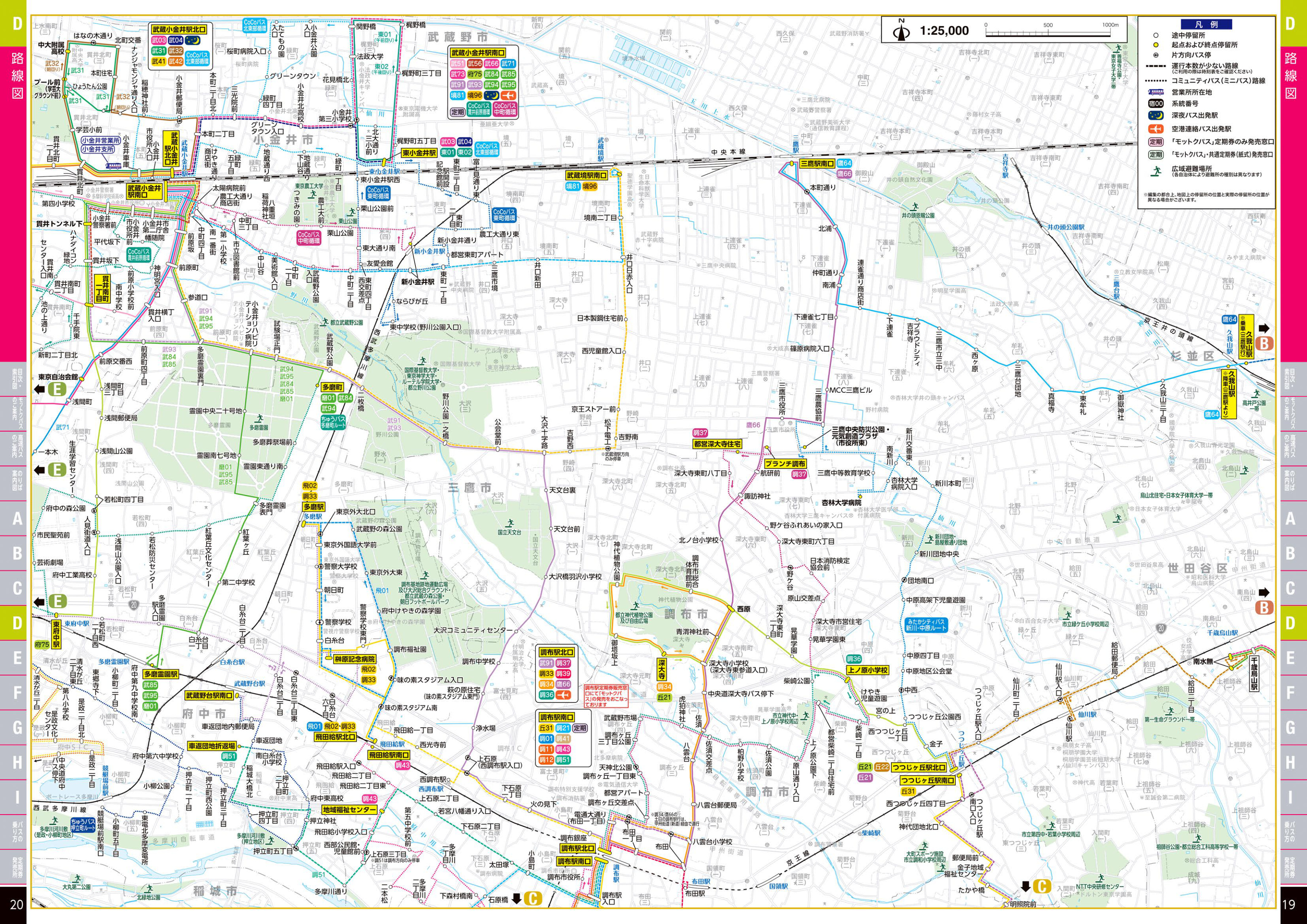京王バス路線図・三鷹/調布方面