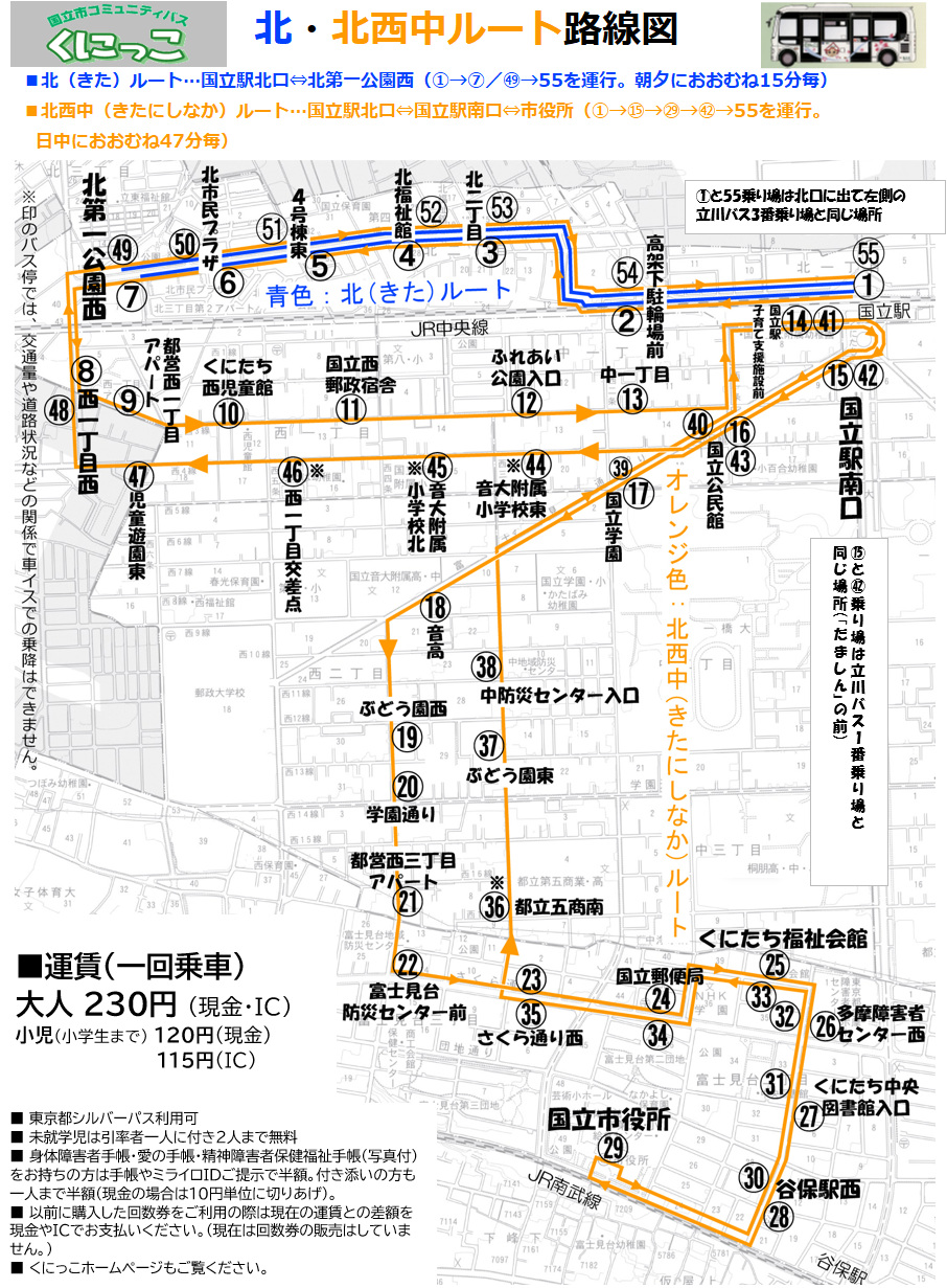 くにっこ路線図(国立市公開資料・2026年9月28日確認)