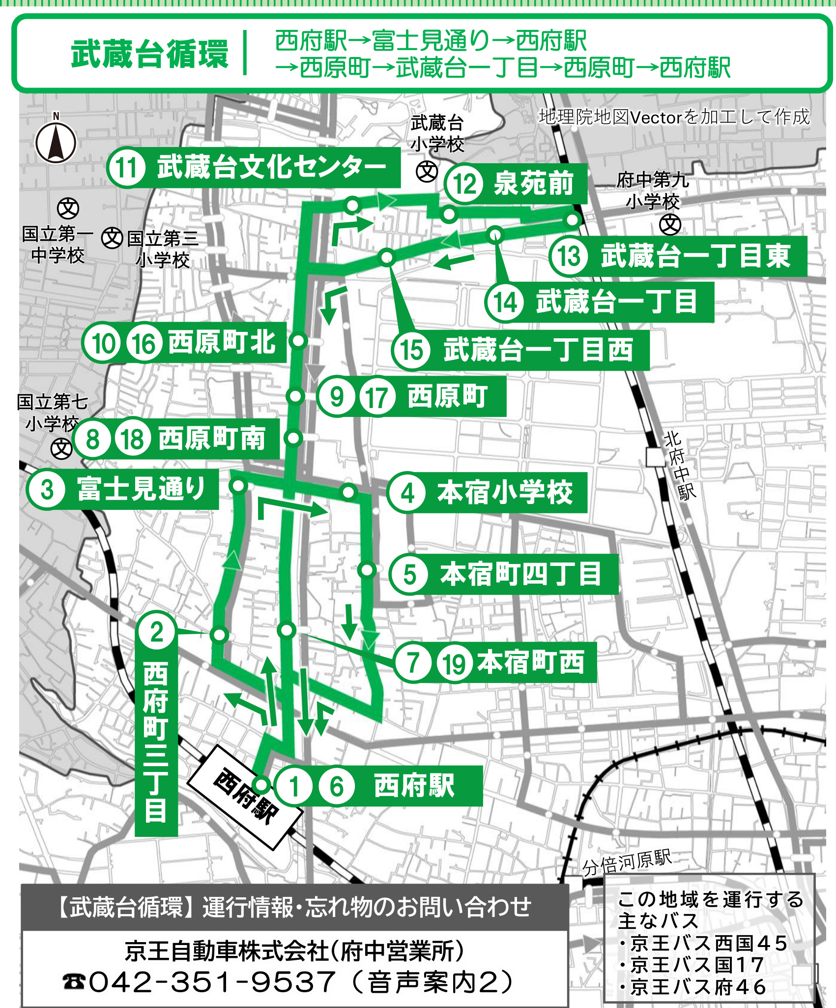 武蔵台循環の路線図（2026年4月1日から）