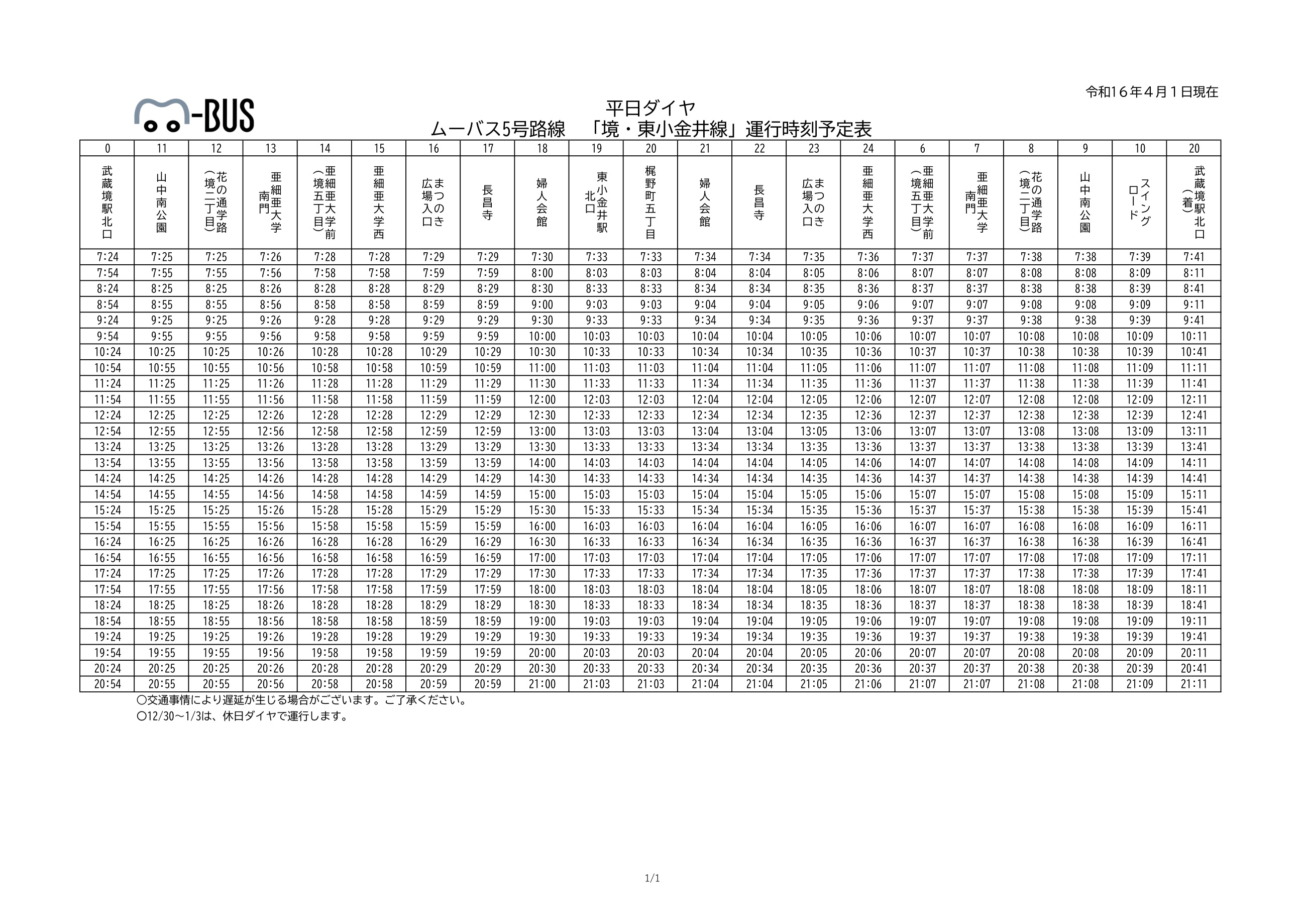 境・東小金井線(5号路線)平日時刻表 （PDF 180.2KB）