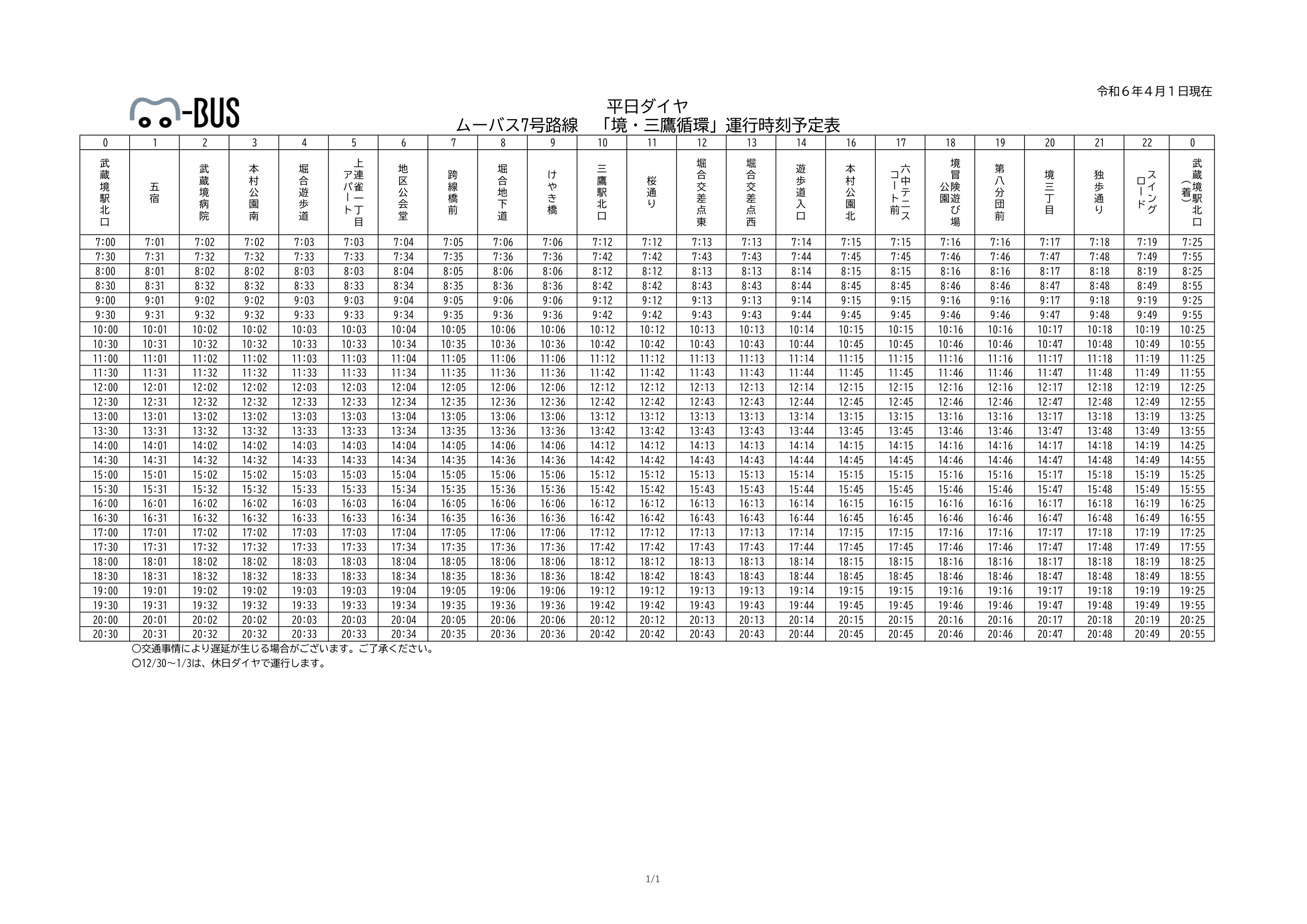 境・三鷹循環(7号路線)平日時刻表 (PDF 194.8KB)